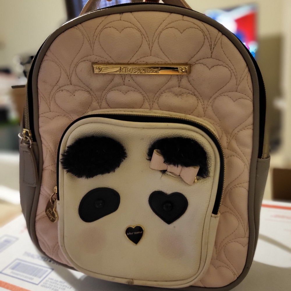 Betsey Johnson Used Mini Heart Quilted Panda Backpack